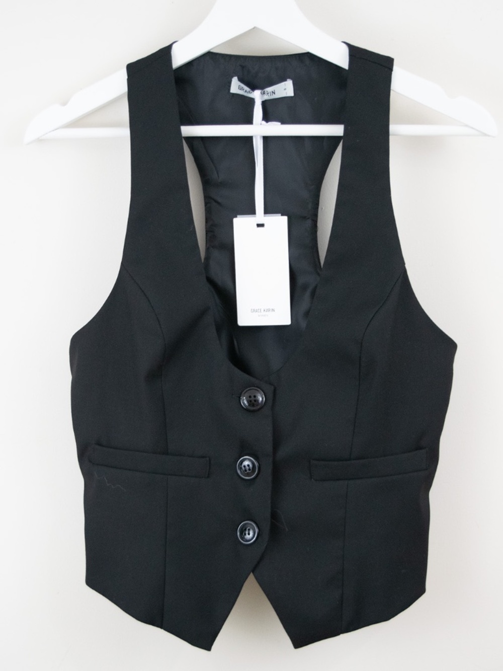 Grace Karin 3 Button Women's Tailored Vest Black Size S NWT